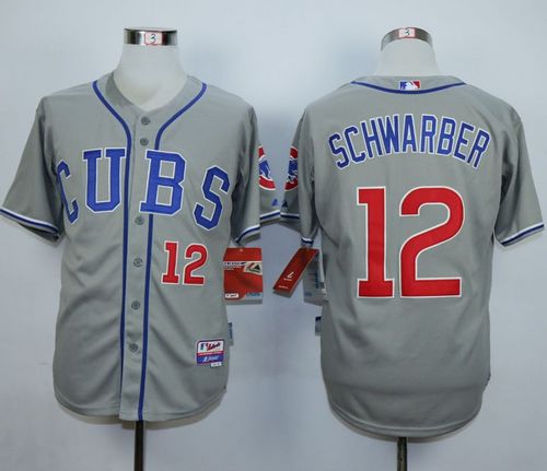 Cubs #12 Kyle Schwarber Grey Cool Base Stitched MLB Jersey - Click Image to Close